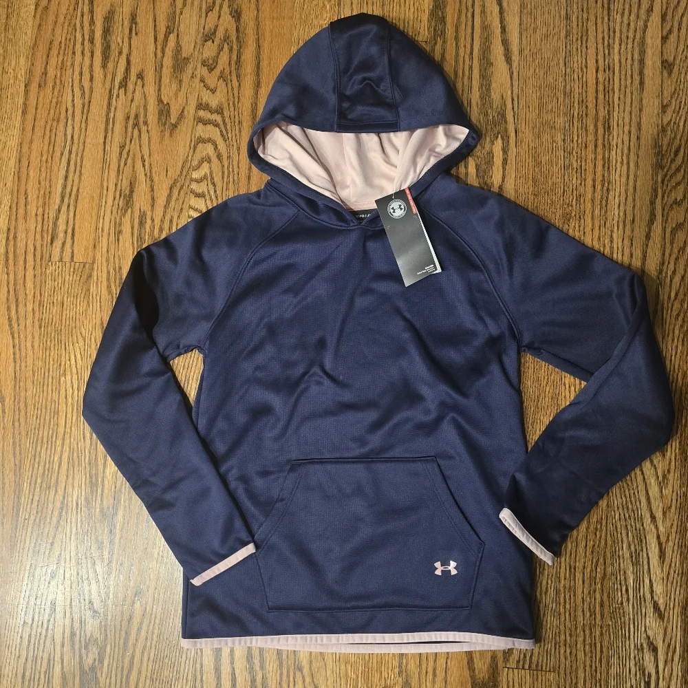 Girls Under Armour Navy Blue & Pink Hoodie Youth Medium NWT